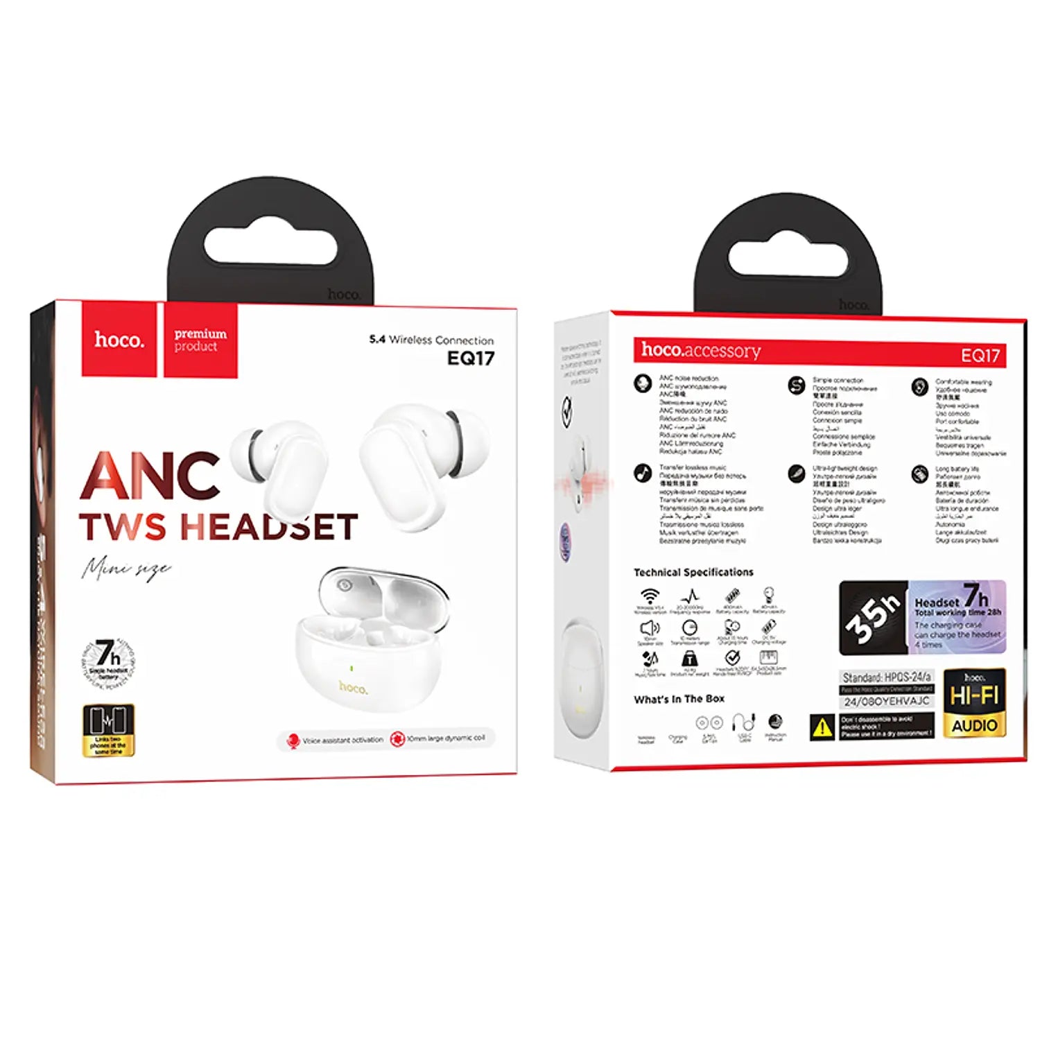 Hoco EQ17 Praise – Écouteurs True Wireless Bluetooth avec ANC (Réduction de bruit active)