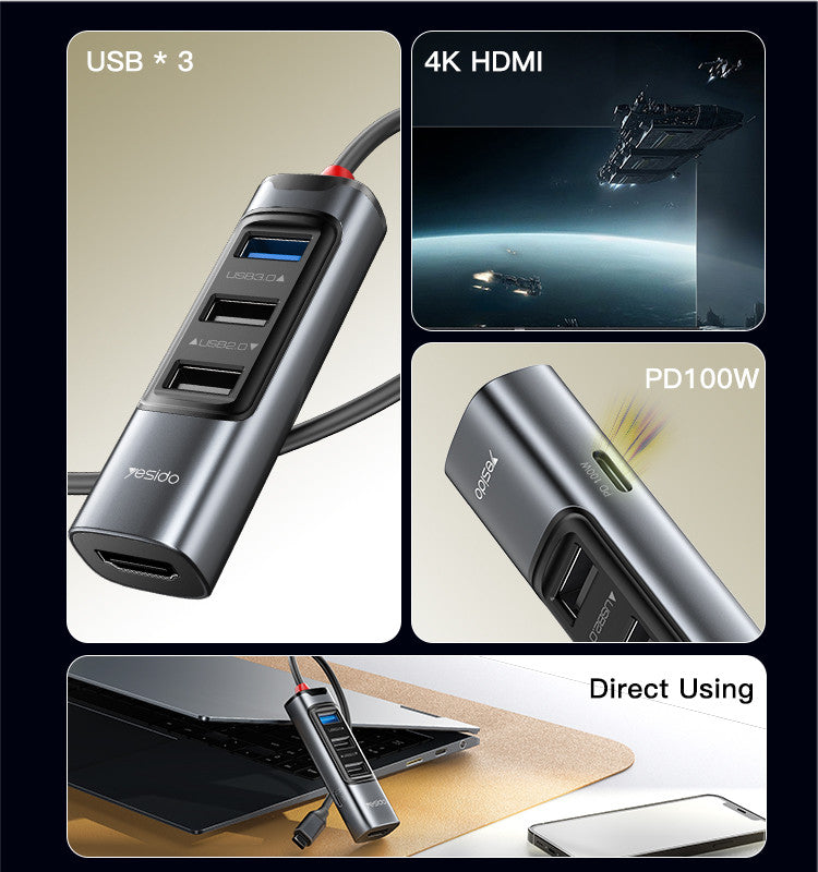 Yesido HB22 – Hub USB-C 5-en-1 (100W PD)