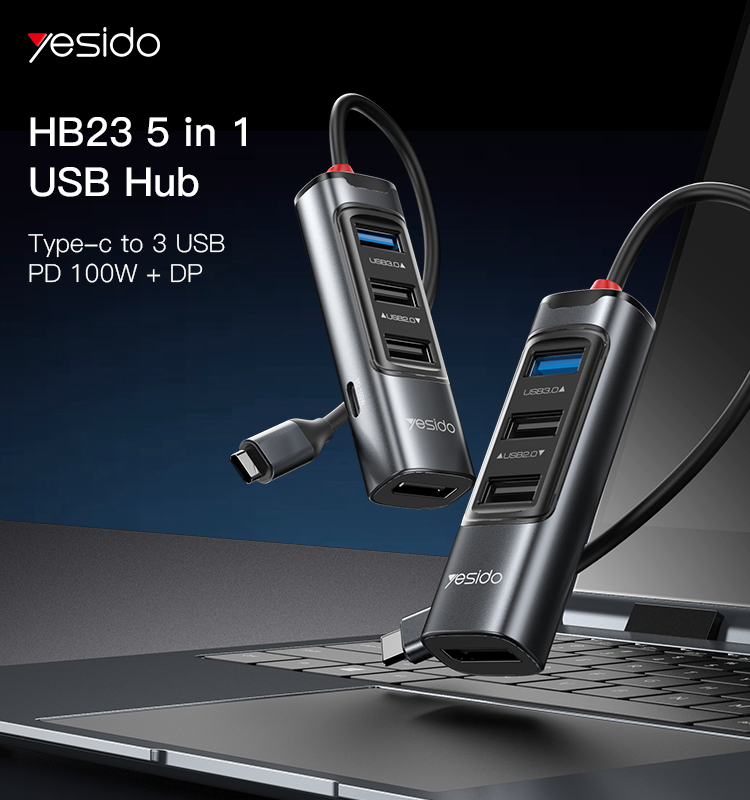 Yesido HB22 – Hub USB-C 5-en-1 (100W PD)