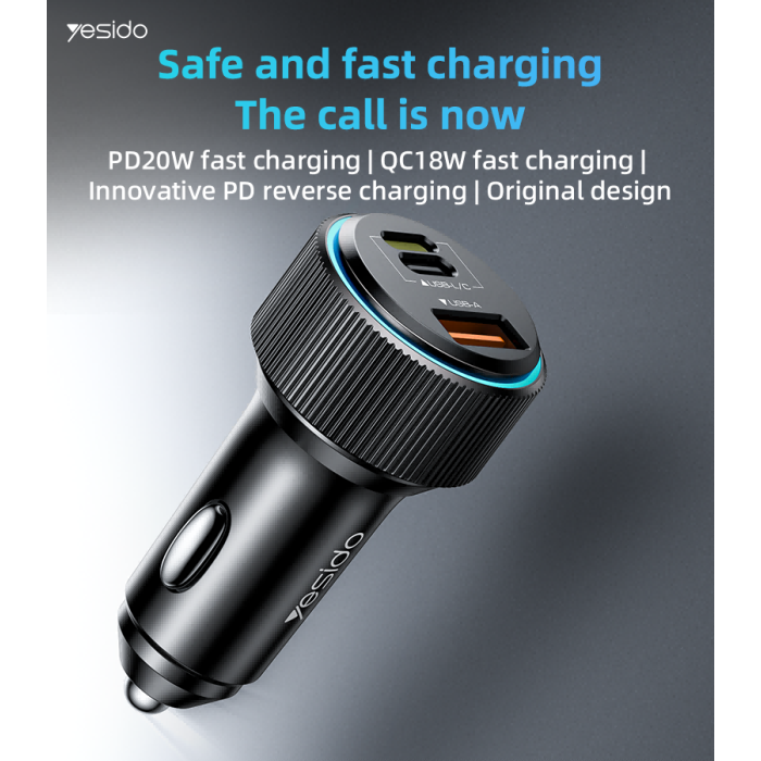 Y60 – Chargeur voiture 38W avec double port & câble intégré