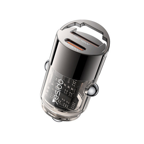 Y68 – Chargeur voiture PD30W + QC18W à coque transparente (alliage d’aluminium)