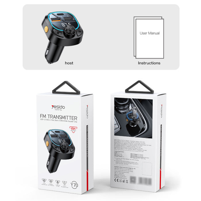 Y70 – Chargeur voiture BT5.3 avec télécommande (BT & FM)