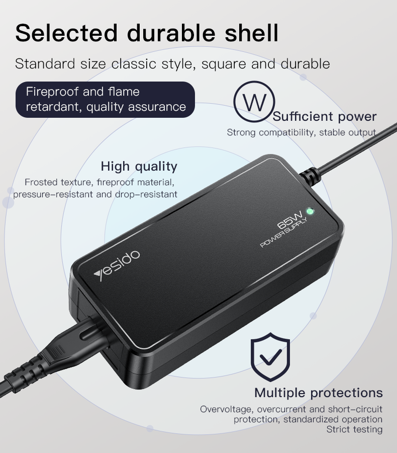 Adaptateur Secteur Polyvalent Yesido CG11E – Chargeur Ordinateur Portable 65W (EU)