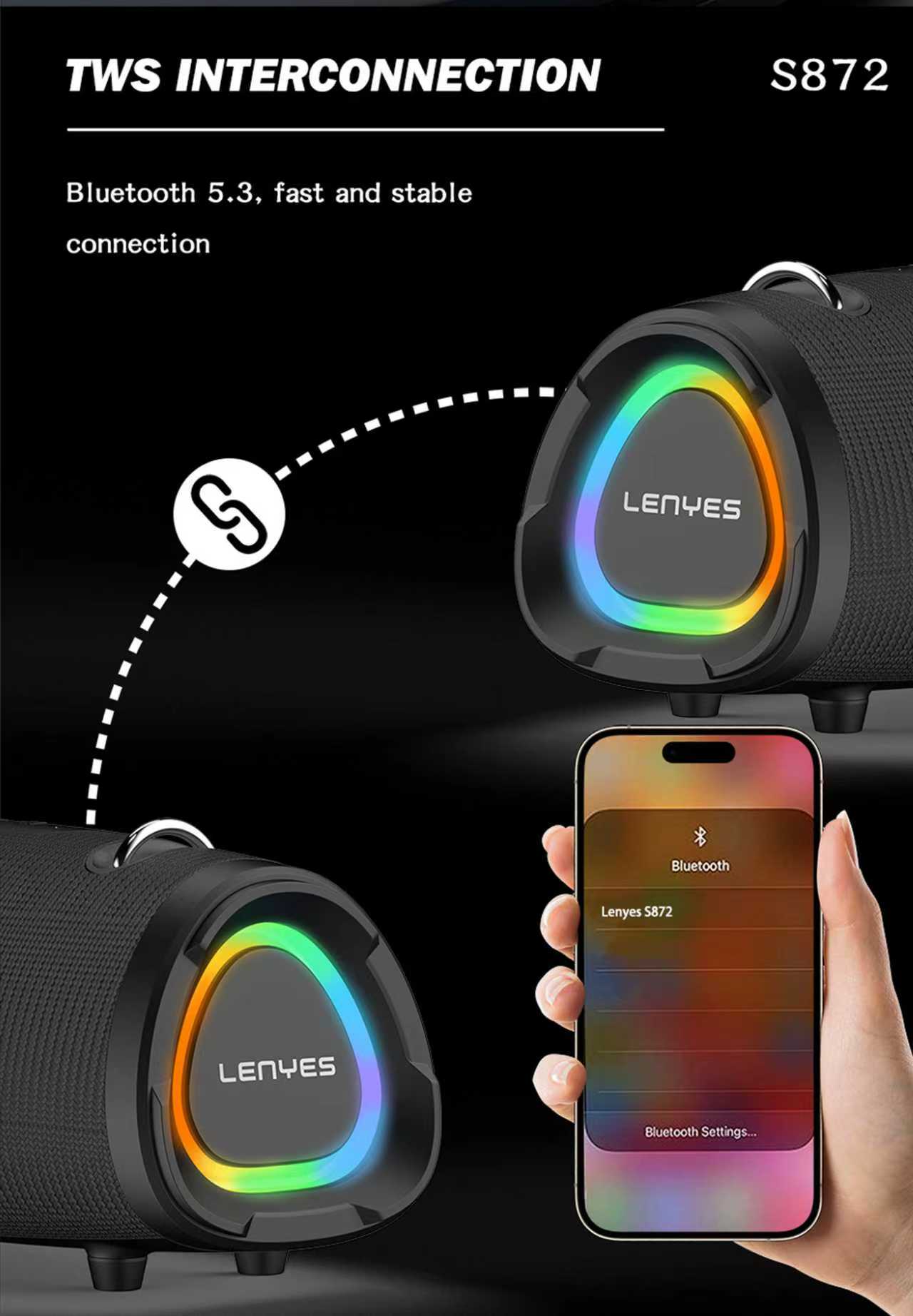 Enceinte Bluetooth Lenyes S872 — 160W avec 2 Micros Inclus