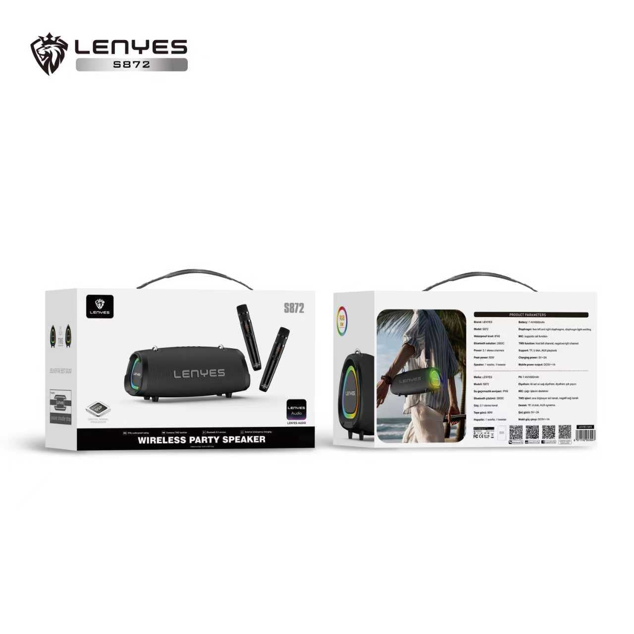 Enceinte Bluetooth Lenyes S872 — 160W avec 2 Micros Inclus