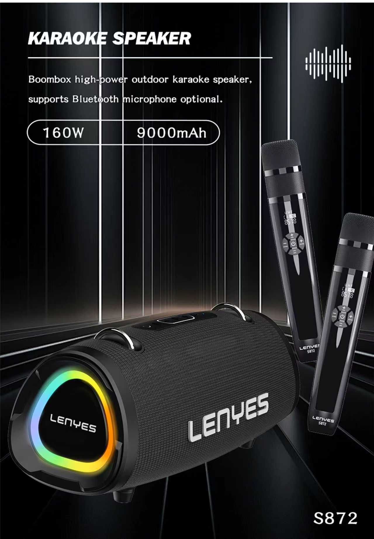 Enceinte Bluetooth Lenyes S872 — 160W avec 2 Micros Inclus