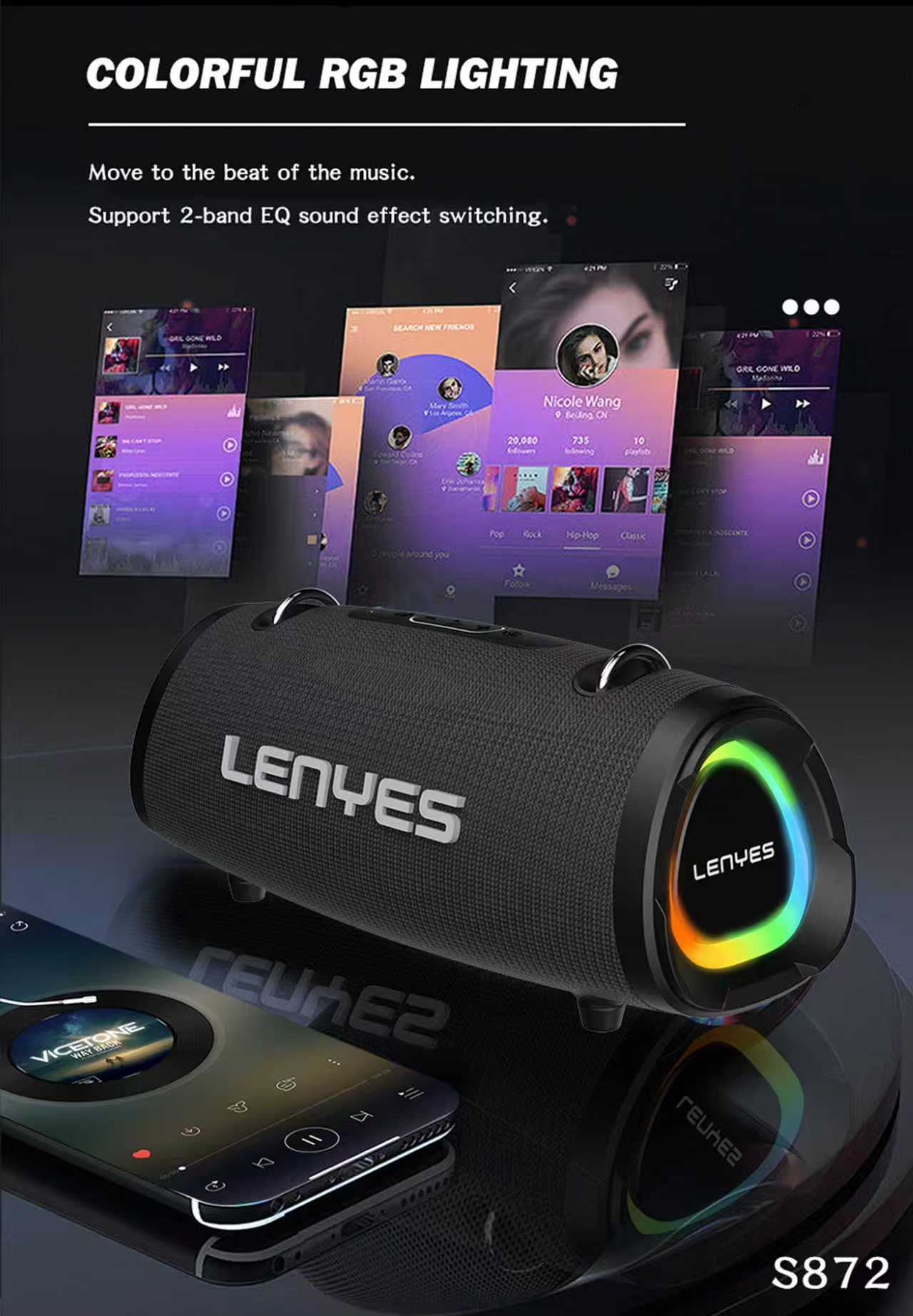 Enceinte Bluetooth Lenyes S872 — 160W avec 2 Micros Inclus