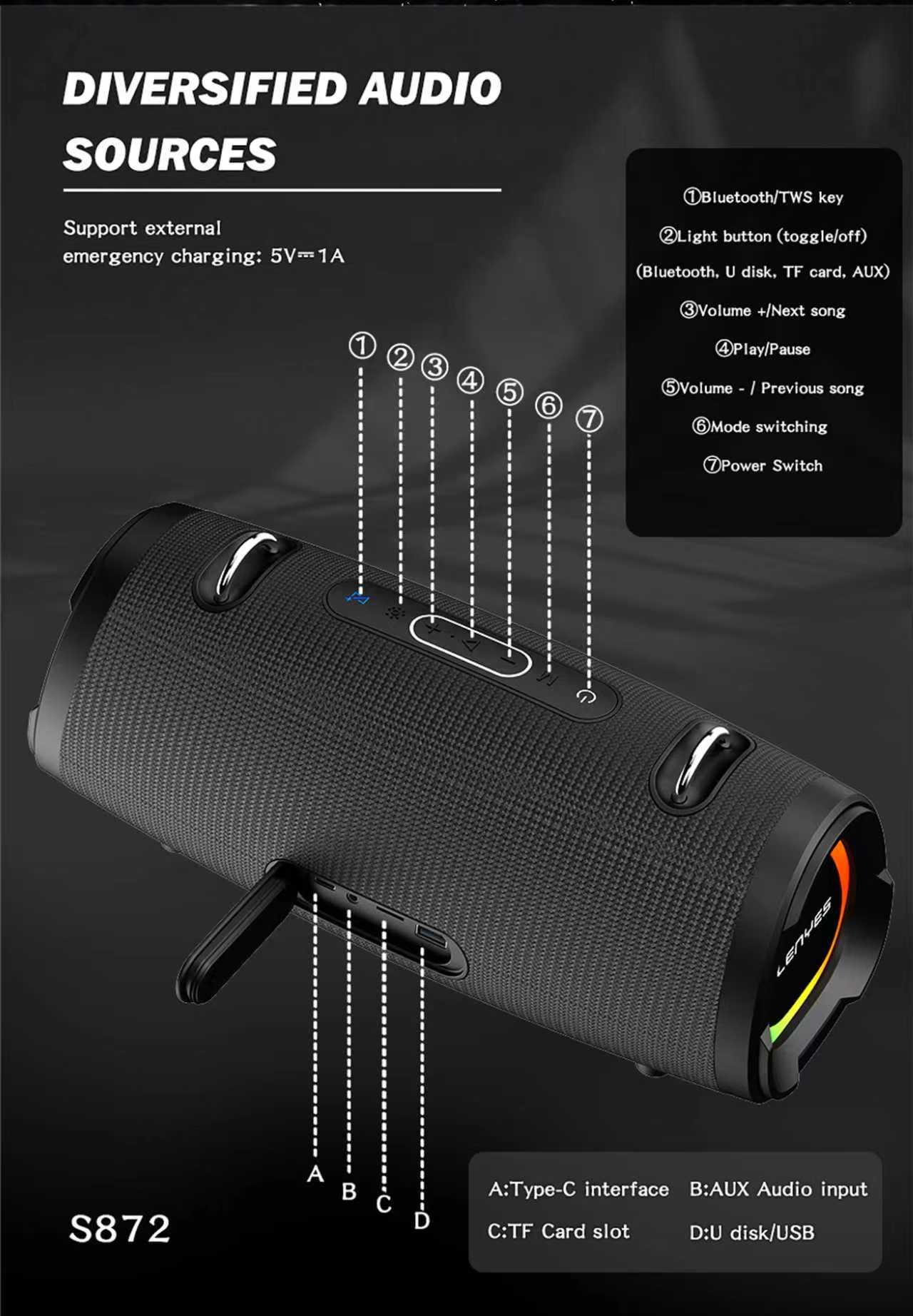 Enceinte Bluetooth Lenyes S872 — 160W avec 2 Micros Inclus