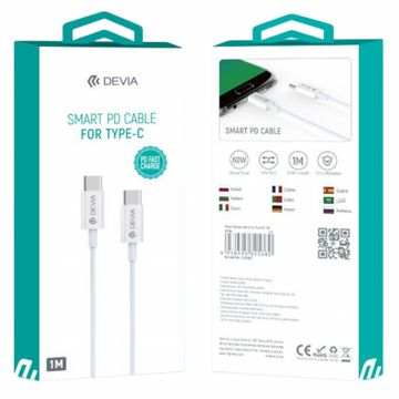 Câble Type C / Type C - Devia Smart Series - 20V 3A 60W 1.2M - Noir