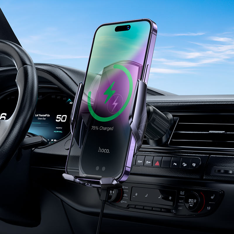 Chargeur Sans Fil Voiture – Hoco CA202 Plus Enlightener (Fixation Aération)