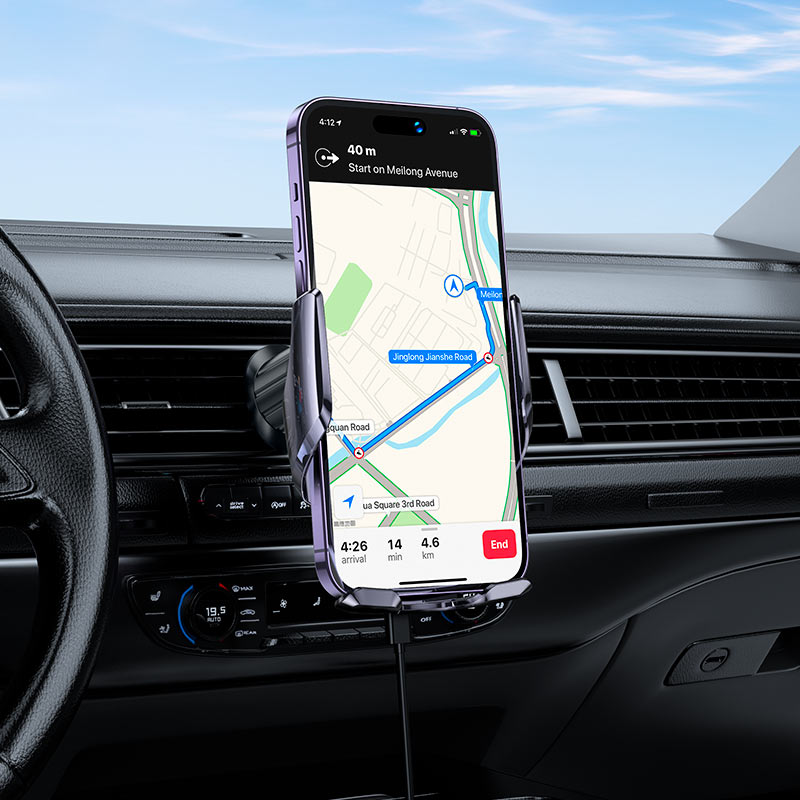 Chargeur Sans Fil Voiture – Hoco CA202 Plus Enlightener (Fixation Aération)