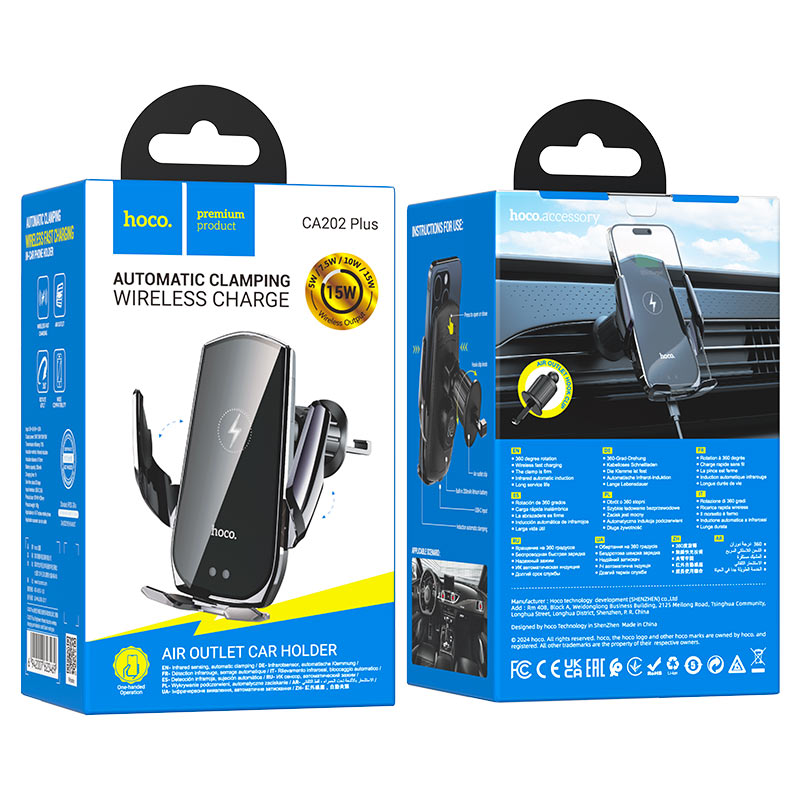 Chargeur Sans Fil Voiture – Hoco CA202 Plus Enlightener (Fixation Aération)